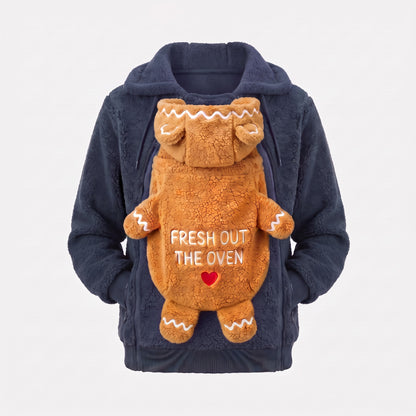 Mistletot Gingerbread baby pouch hoodie in navy