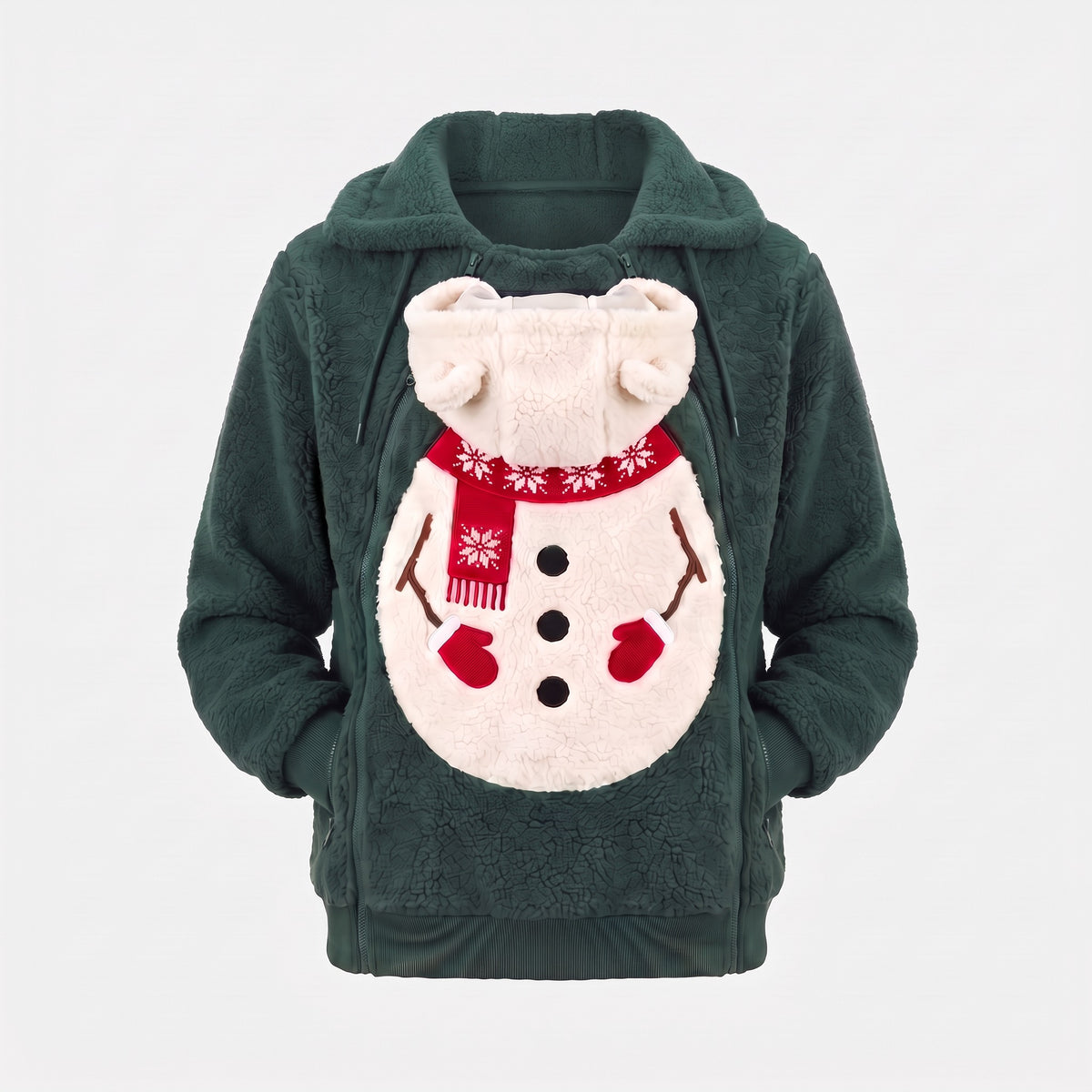 Mistletot Snowman baby pouch hoodie in forest green