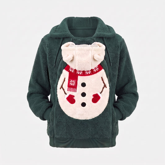 Mistletot Snowman baby pouch hoodie in forest green